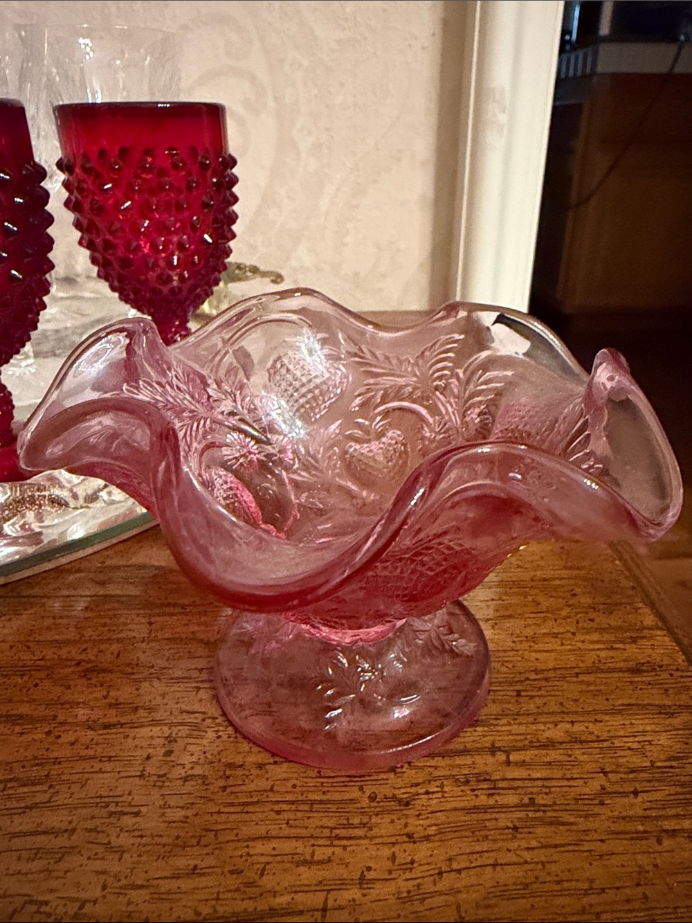 vintage Fenton Inverted Strawberry Ruffled Sherbet Dish